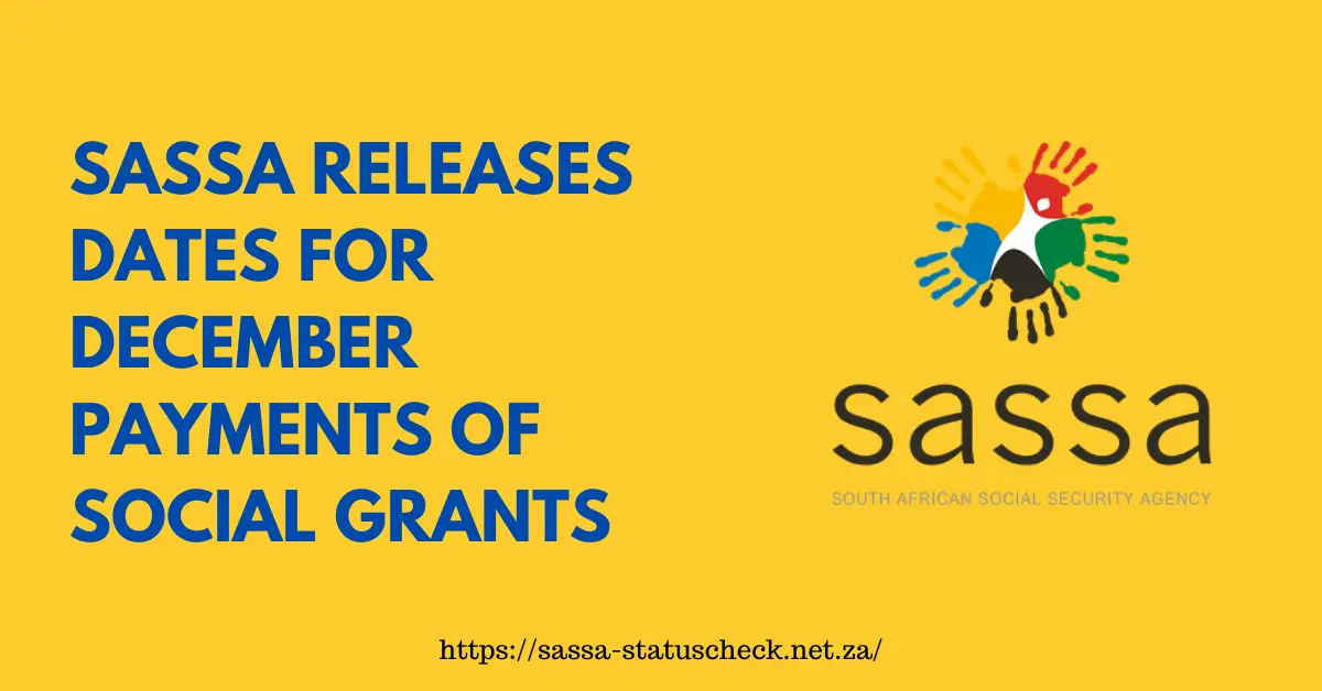 SASSA releases dates for December